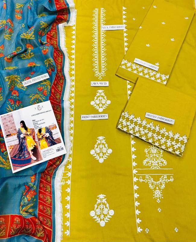 3pcs women Unstitched 7embroidered suit