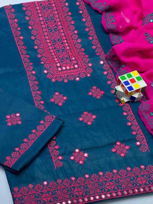 3pcs women unstitched cotton rEmbroidery suit