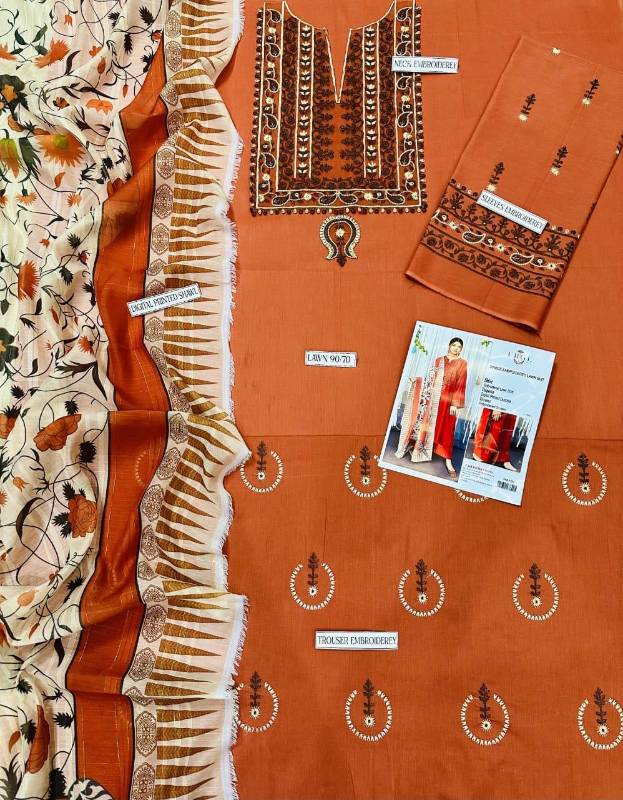 3pcs women Unstitched 5embroidered suit