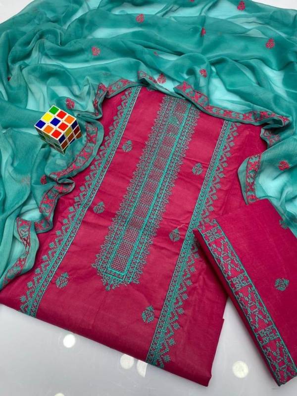 3pcs women unstitched cotton wEmbroidery suit