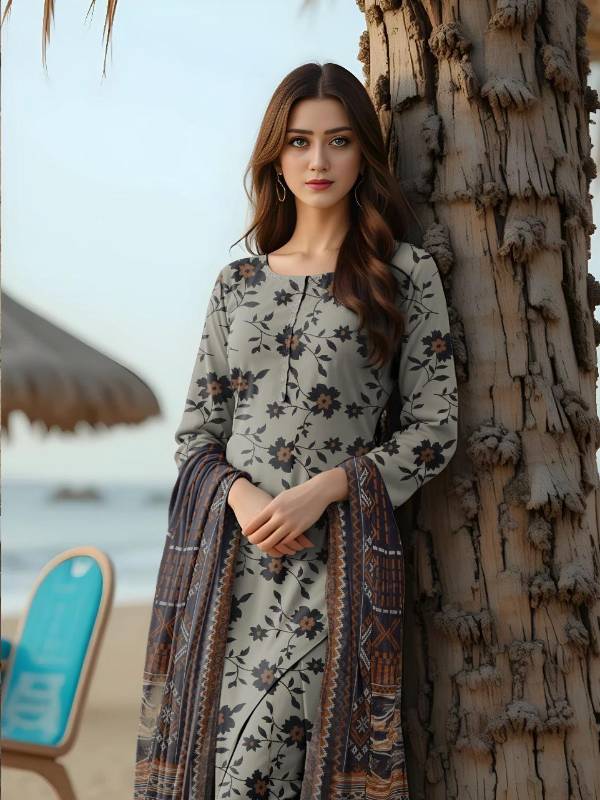 3pcs women lawn unstitched suit     code4