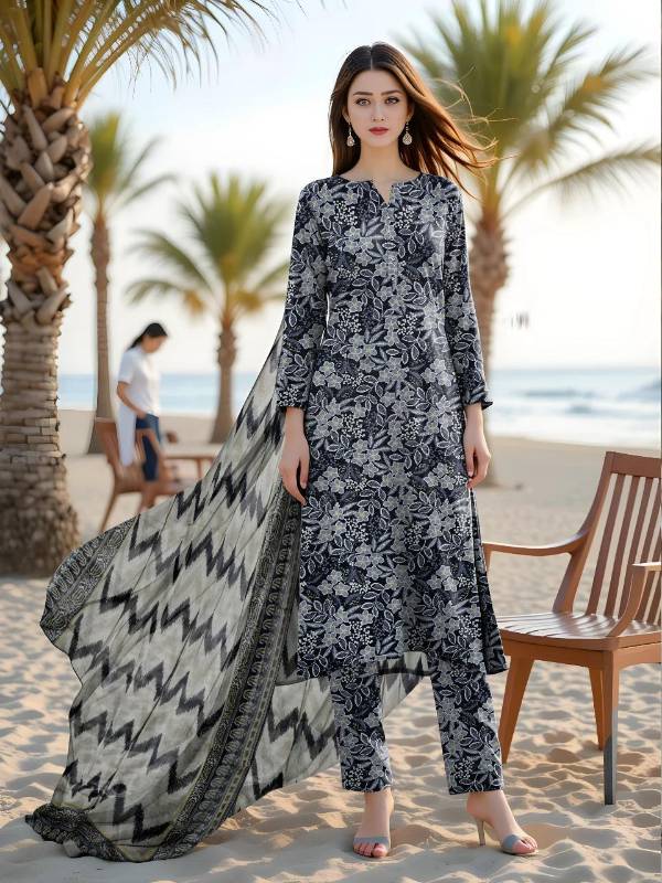 3pcs women lawn unstitched suit     code9