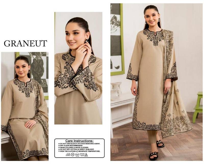 3pcs women Unstitched 1 embroidered suit