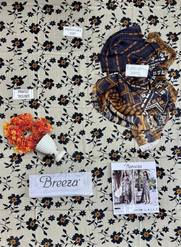 3pcs women lawn unstitched suit     code4