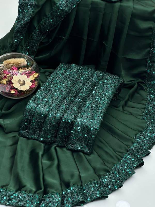 women's Unstitched Silk Sequins embroidered fancy Saree