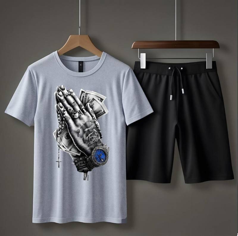 2pcs Man jersey printed T-shirt & shorts track suit code9
