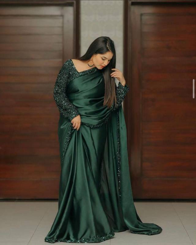 women's Unstitched Silk Sequins embroidered fancy Saree