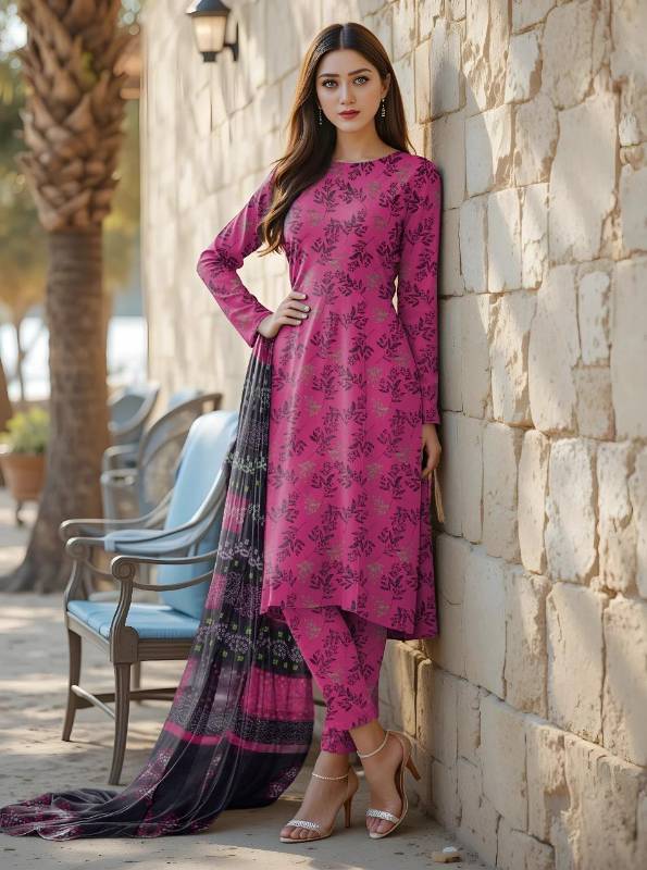 3pcs women lawn unstitched suit     code6