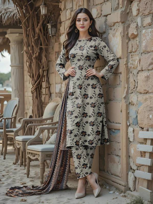 3pcs women lawn unstitched suit     code4