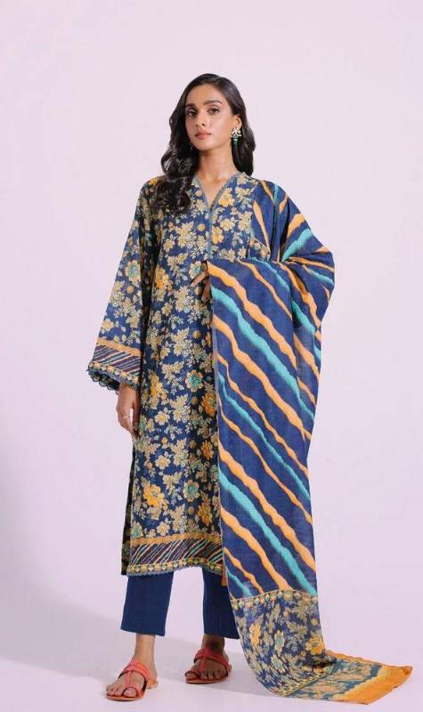 3pcs women 2Unstitched khaddar printed suit