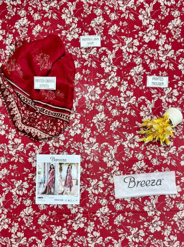 3pcs women lawn unstitched suit     code10