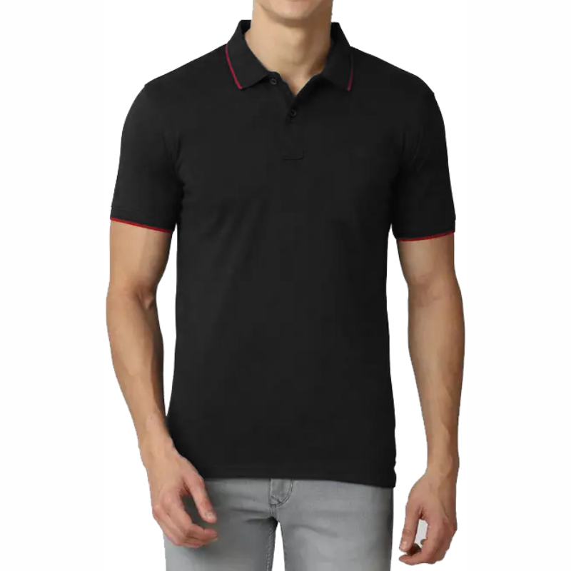 Peter England Unisex Tipping Polo T-Shirt - Black With Red