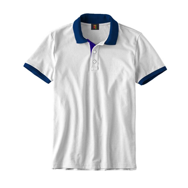 OMG Endurance Unisex Pattern Polo T-Shirt II - White With Navy Blue