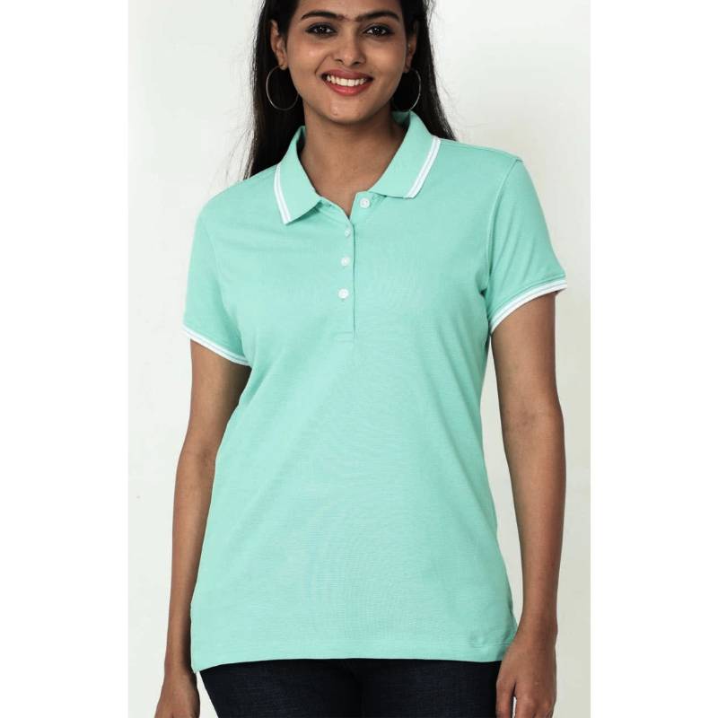 Allen Solly Women's Regular Fit Solid Textured Herringbone Polo T-Shirt