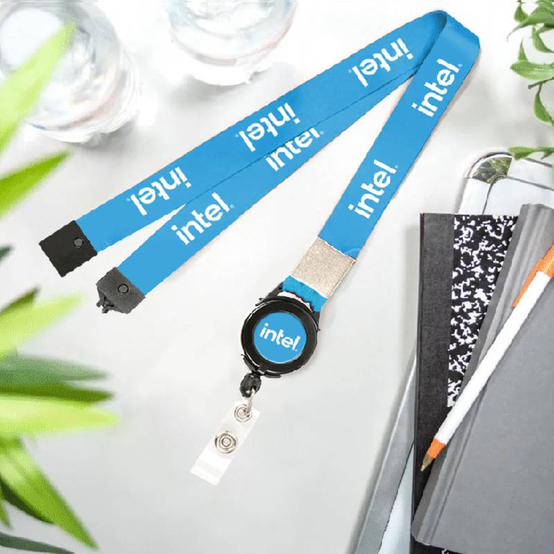Custom Full Color Retractor Lanyard with Safety Clip - Blue