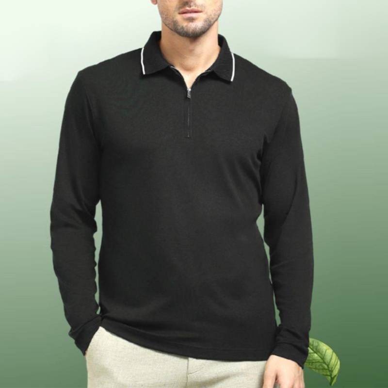 Jack & Jones Figo Full Sleeves Zip Polo T-Shirt - Black