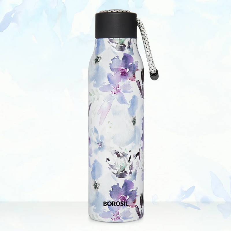 Borosil Hydra Aquasoul Flora 600 ml Stainless Steel Water Bottle