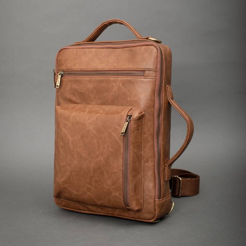 Oblique Hawk Laptop Messenger Bag - Tan