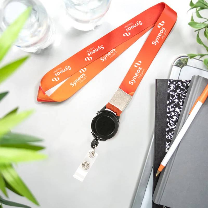 Custom Full Color Retractor Lanyard - Orange