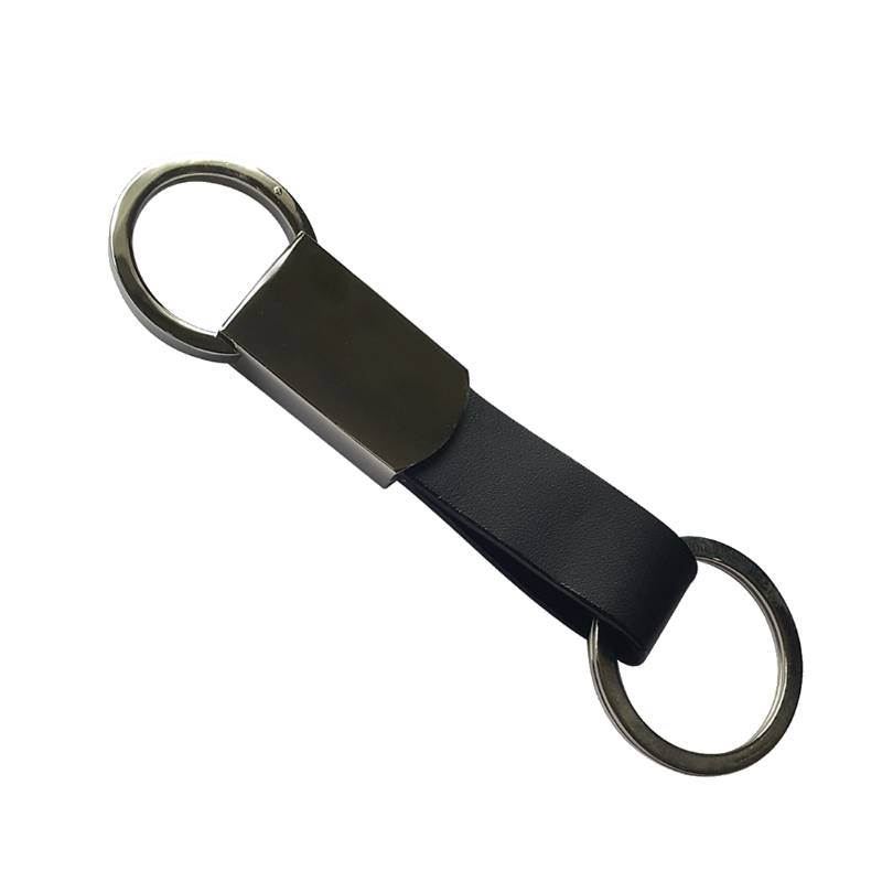 VPS-20038-Leatherette Metal Round Clip-On Key Chain - Black