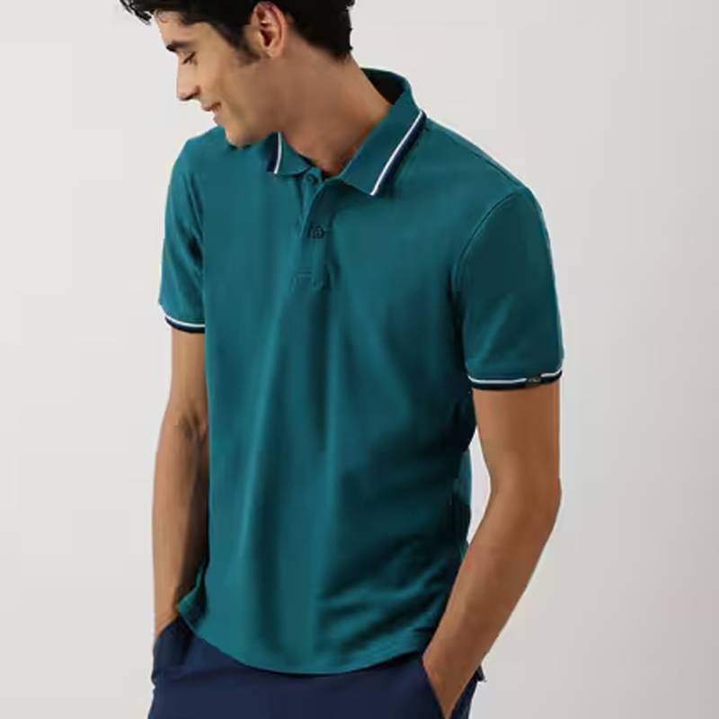 M & S Men's Tipping Polo T-Shirt - Aqua Blue