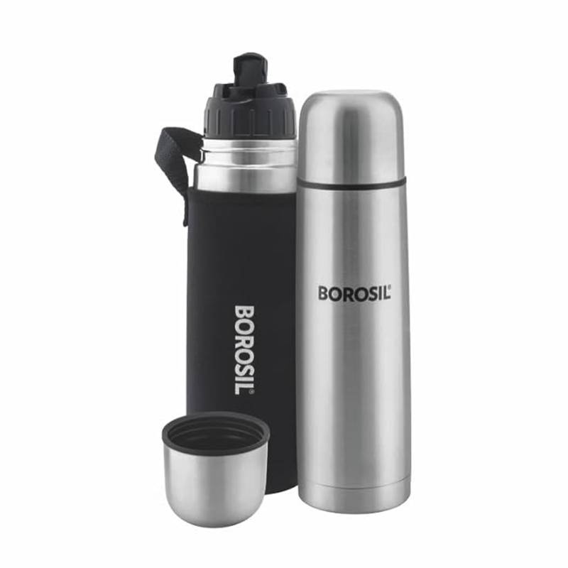 Borosil Hydra Thermo 350 ml Stainless Steel Water Bottle with Bag
