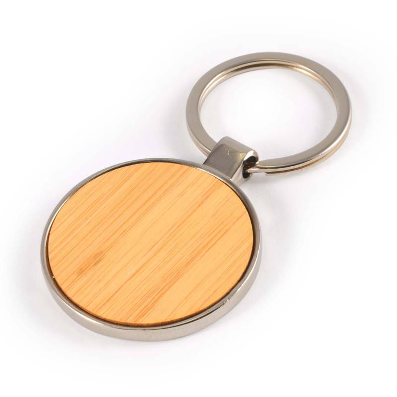 Circle Bamboo Zinc Keytag - Brown