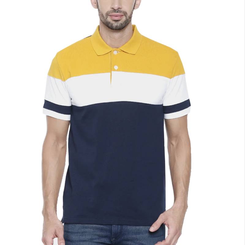 OMG Endurance Unisex Block Fit Polo T-Shirt - Navy Blue, White & Yellow