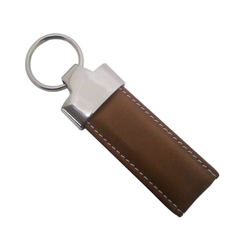 Leatherette Metal Keychain - Brown