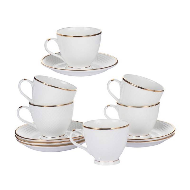 Gold Line White Tea Coee Cup Saucer Set /180 ML (6+6)