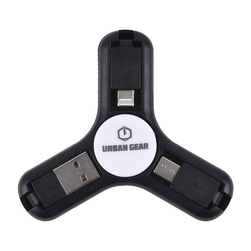 Urban Gear Spinz 3 In 1 Charging Cable With Fidget Spinner - Black