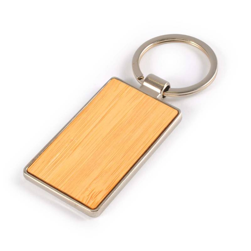 Rectangle Bamboo Zinc Keytag - Brown