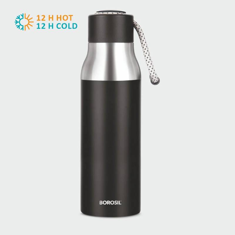 Borosil Hydra Aquasoul Black 600 ml Stainless Steel Water Bottle