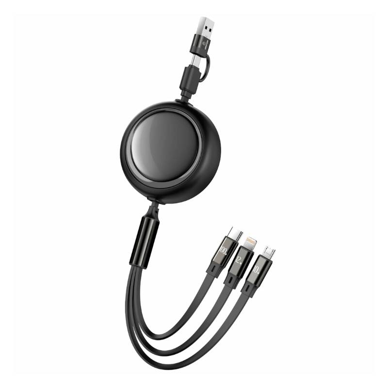 Urban Gear Yoyo Bolt Retractable 3 In 1 Fast Cahrging Cable - Black