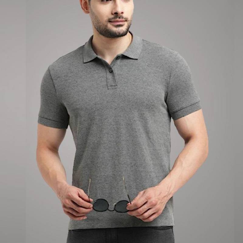 Jack & Jones Plain Polo T-Shirt - Grey Melange