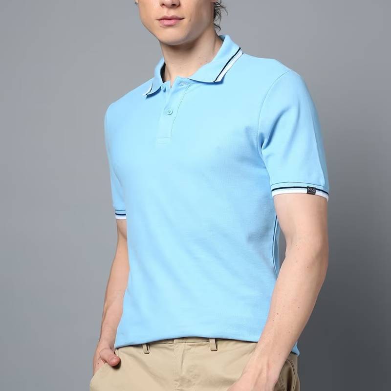 M & S Men's Tipping Polo T-Shirt - Sky Blue