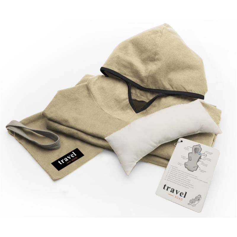 tarvelXOXO Travel Blanket With Neck Pillow - Beige