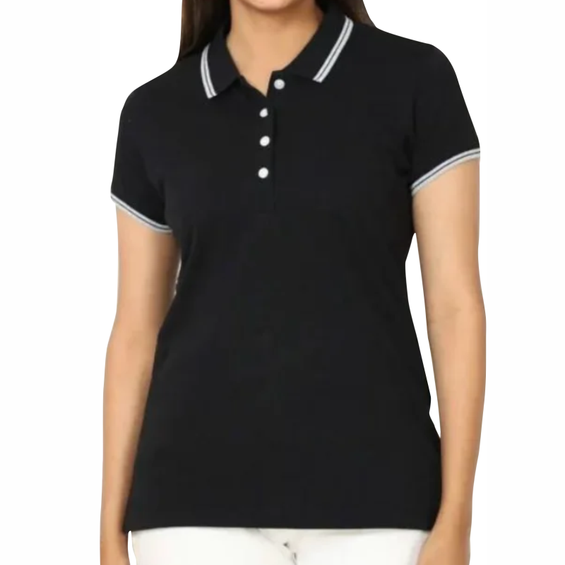 Allen Solly Women's Tipping Polo T-Shirt - Black With White