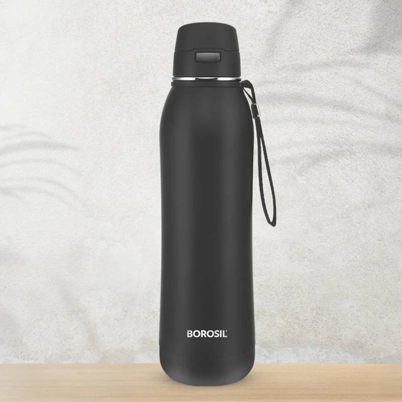 Borosil Hydra Rivera Black 600 ml Stainless Steel Water Bottle