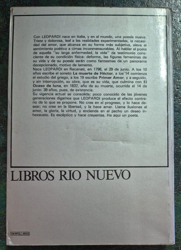 Leopardi obra completa Los cantos tomo 1 edición bilingüe