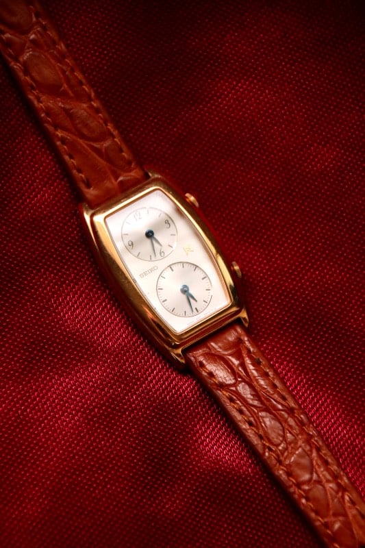 RARE Seiko Noie Dual Time 1E20-3A00 Vintage Watch in Gold