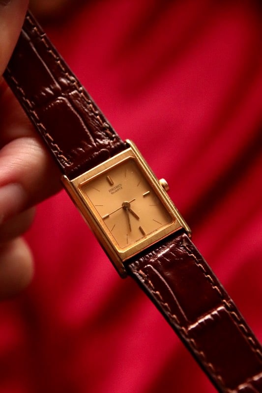 Seiko Quartz Tank Vintage Watch In Gold