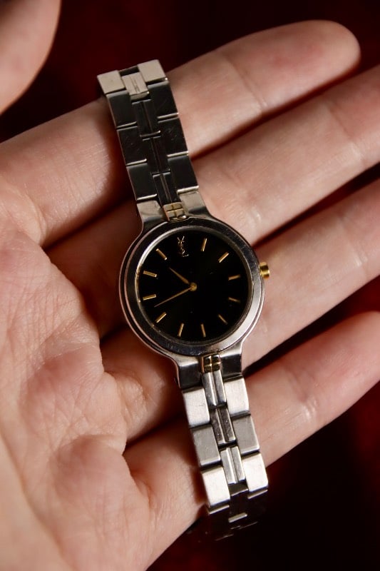 YSL Dual Tone Black Dial Quartz Vintage Watch