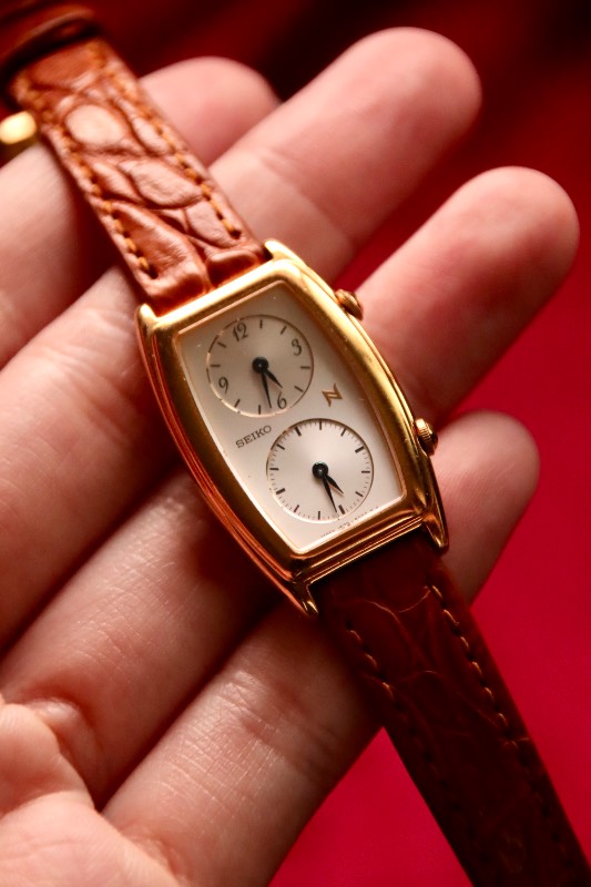 RARE Seiko Noie Dual Time 1E20-3A00 Vintage Watch in Gold