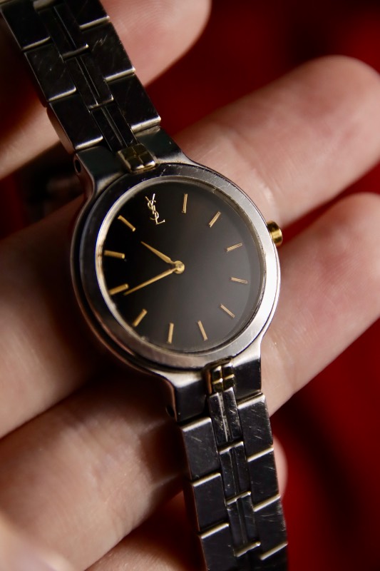 YSL Dual Tone Black Dial Quartz Vintage Watch