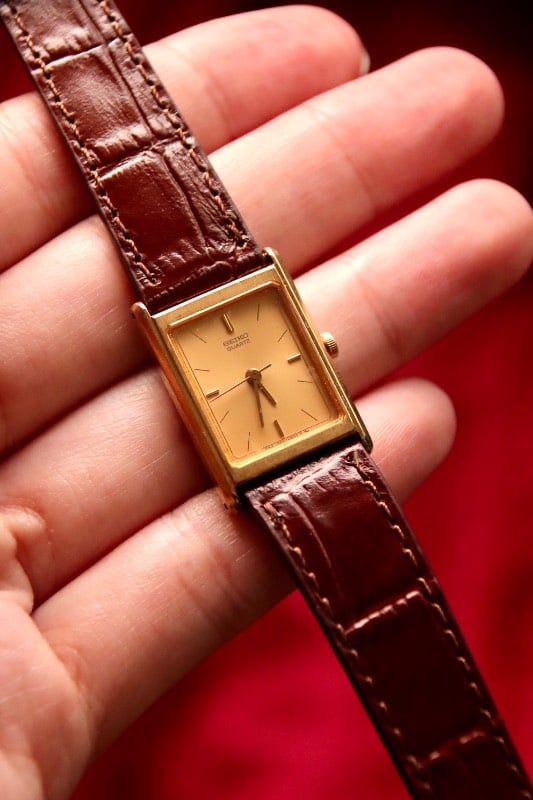 Seiko Quartz Tank Vintage Watch In Gold