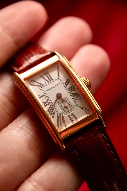 RARE Hamilton Ardmore Model, 6268 Gold Bezel Rectangular Quartz Vintage Watch