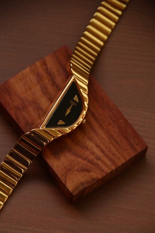 RARE Seiko Half Moon Vintage Watch  - Gold with Black Dial