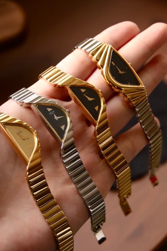 RARE Seiko Half Moon Vintage Watch  - Gold with Black Dial