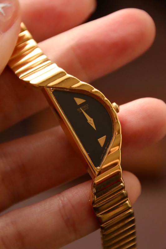 RARE Seiko Half Moon Vintage Watch  - Gold with Black Dial